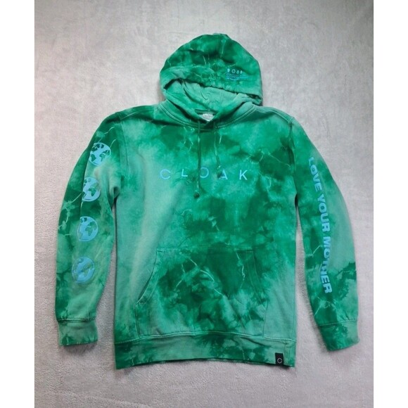 Cloak Tie Dye Hoodie Love Your Mother Earth Men's Small Green Emerald Planet - Picture 1 of 12